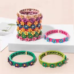 Strands beutifor vendas quentes feitas à mão 8*8mm de pulseira de esmalte quadrado para mulheres contas pintadas de flores coloridas Bangles 2023 Jóias de moda