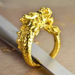 Clusterringe rein 24k Gelbgold Ring 999 3D Drache bringen Glück