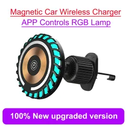 Chargers Magnetic Car Wireless Charger App RGB LED Air Vent Stand Holder For Magsafe iPhone 15 14 13 12 Pro Max Phone Charging Station