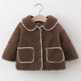 Coats Girls jacket sweet style autumn and winter thickened cotton jacket girl lace sequin bow plus cotton warm thickened jacket