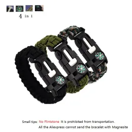 Stränge 4 in 1 Notüberlebensarmband für Männer im Freien Rettung Fallschirm Nabelschnur Armband Whistle Compass Paracord Keine Feuersteinsteine