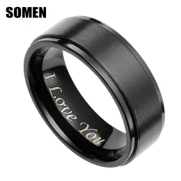 عصابات Somen 8mm Men Men Black Brish Brited Ring مع "I Love You"