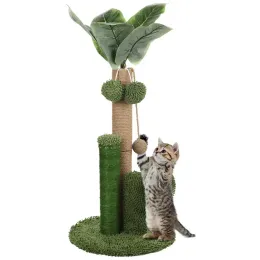 Toys Cat Scratching Post Cat Tree With Dangling Toy Cactus Scratcher Cat Scratching Post Artificial Leaves Plush Sisal Scratch Pole