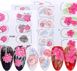 5D Embossed Rose Nail Sticker Blooming Engraved Leaf Water Slider For Nails Art Decorations Decal Flower Manicure7683826