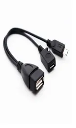 400pcslot 21 cm schwarz 2 in 1 otg micro USB -Host -Power Y Splitter USB -Adapter an Micro 5 Pin Männlich Frauen Kurzkabel DHL ShipM2666309