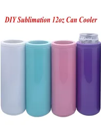 DIY SUBLIMATION 12oz Can Cooler Slim Can Isolator rostfritt stål Tumbler Vakuumisolerad flaska kall isolering kan stock6311925