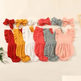 Rompers Summer Linen Baby Clothes Born Girls Girper Head Abbrazia Muslino Abbigliamento 230525 Drople Deliver Kids StuitSuits Dhhccq DHHCQ