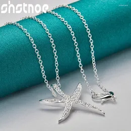 Hängen 16-30 tum Starfish O-Chain 925 Sterling Silver Zircon Star Pendant Necklace For Women Brud Weddal Party Charm smycken gåvor