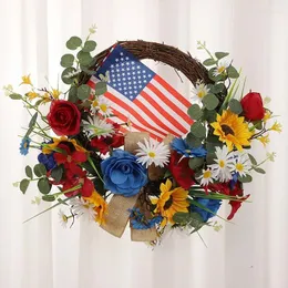 Dekoracyjne kwiaty idylliczne czwarte lipca wieńce patriotyczne amerykańskie ręcznie robione drewniane aranżacje kwiatowe słoneczniki sztuczne