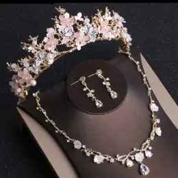 Kolyeler Barok Altın Renk Kelebek Kristal Kostüm Mücevher Seti Rhinestone Coplace Küpeler Tiaras Crown Düğün Takı Seti
