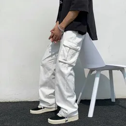Black/white Cargo Pants Men Fashion Loose Straight Wide Leg Pants Men Streetwear Hip-hop Pocket Casual Pants Mens Trousers 240421