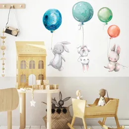 Adesivi da parete Carenatura a base di conigli palloncini per bambini Decorazione della camera Decazione grigia per bambini decalcomanie