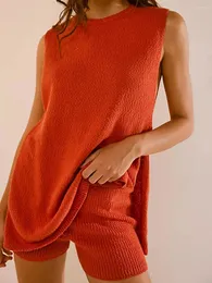 Damen -Tracksuits 2 -teilige Pullover Kurzgefühle Outfits Seitenschlitzhülsen und Strick -Tanktoper -Tan -Top -Top -Vest -Shorts -Sets 2024 Sommer Lounge