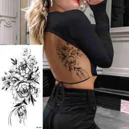 Tattoos Black Flower Mulheres Sexy Tattoo Adesivo Mulheres Dot Rosa PEONY Body Arte do peito Temporário Tatuagens Transferência de água Adesivos de tatuagem falsa