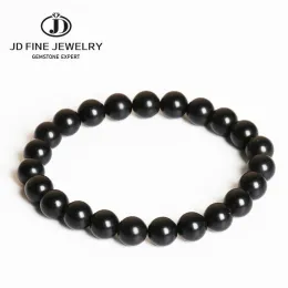 Strands JD Natural Black Shungite Magnetic Graphite Beaded Bracelet Women Men Health Care Minerals Bangles Healing Meditation Jewelry