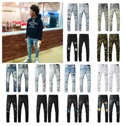 Jeans roxos amirss jeans antigos retornam o quadril angustiado High Ripped Moda