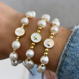 سوار Kkbead Natural Pearl للنساء هدية نجمة نجمة مجوهرات القلب كروس بولسرياس المصمم الفاخرة المجوهرات