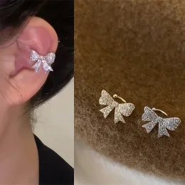 Earrings Trend Zircon Crystal Bow Ear Bone Clip NonPierced Earring Gold Silver Color Ear Cuff for Women Girls Aesthetic Jewelry