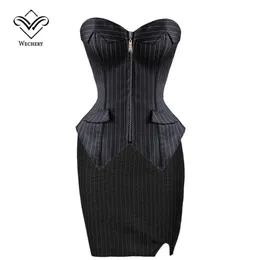 Espartilho espartilho e bustiers espartilho de faixa preta burlesca com saia com zíper up corsages corselet sexy plus size s-6xl226x