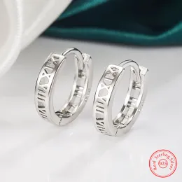 Earrings Pure 925 Sterling Silver Women's New Fashion Jewelry Roman Numerals Hoop Earrings XY0121