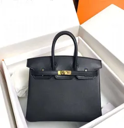 Neue echte Ledertasche Lux Designer Handtaschen Gold Hardware 35cm Black Brands Klassische Mode große Capicity Lady Shopping Hasp Square Vin