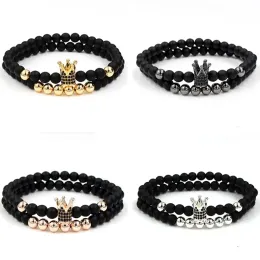 Strands 2 pezzi/set di braccialetti di coppia per le donne per perle di moda per perle di moda corona fascino elastico handwear yorshingh amante amanti regali di braccialetto