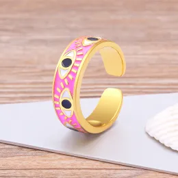 Band trendiga handgjorda emalj multicolors stapelband Ring Women Gold Plated Dripping Oil 9 Colors Evil Eye Rainbow Ring Justerbar