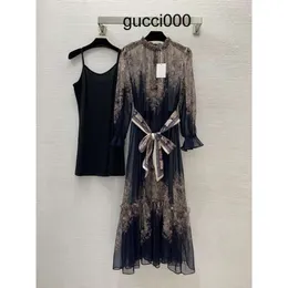 Designer Dress 2024 Spring Summer Stand Collar Long Sleeve Print Fashion Brand Same Style Dress Milan Runway Dress 0418-11