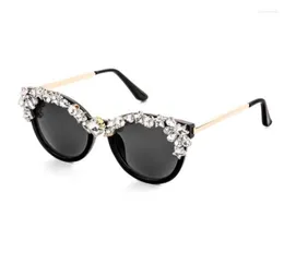Sonnenbrille handgefertigt Diamant Bling Mody Frauen Katze Leckfarben Kristall Luxus Strass