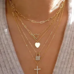 Necklaces Bohemia Accessories Necklace For Women Trendy MultiLayer Crystal Cross Lock Heart Pendant Necklaces Set Jewelry Gifts N0391