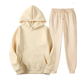 Kadın Hoodies Sportswear Düz Renk Uzun Kollu Hoodie Gevşek Sıradan Spor Takım 2024 Sonbahar Kış Sıcak Polar Pantolon İki Parçalı Set