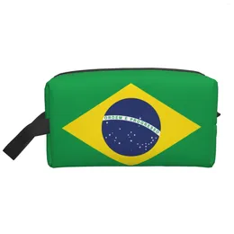 Aufbewahrungstaschen Brasilien Brasilianische Flagge Kosmetische Tasche große Kapazität Schwarzer Reißverschluss tragbare Damen Reisen Make -up -Bürsten wasserdicht