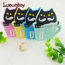 Toys Lcmombay 5pcs Baby Silicone Teether Cartoon Cat Coffee Cuct Leghing Toy Leglace Necklace Excedities اطفال غذاء درجة الغذاء