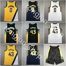 2023 Basketball Jerseys Stitched Mens 0 Tyrese Haliburton 43 Pascal Siakam Yellow Black White Basketball Shorts Size S-XXL