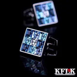 Links KFLK Luxury Shirt Manschettenknall für Herren Marke Manschettenknöpfe Gradient Wirkung Kristallmanschette Link hohe Qualität Abotoaduras Schmuck