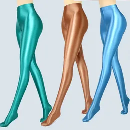 Japanese Spandex Satin Glossy Shiny Opaque Pantyhose Silky Smooth Oil Wet Look Tights Sexy Stockings High Waist Tight Leggings 240408