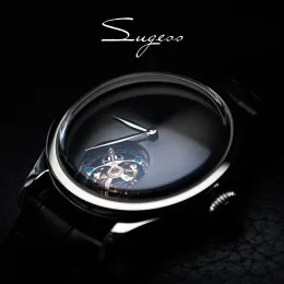 Watches Sugess 38mm Tourbillon Men of Watch Minimalism Dome Sapphire Crystal Mechanical Arm Wristwatches for Tianjin S8000 Handwind Movement