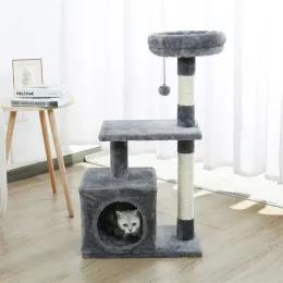 Toys H228CM Cat Tree Toy Condo Cat Climbing Tower Multilayer z Hammock Tower House Meble Zarysowanie stałych drewnianych drewnianych słupek dla kotka