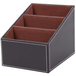 Bins 1pcs Leather Remote control CD organizer phone desktop Storage Box(Brown)