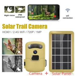 كاميرات HC901 WIFI Trail Camera+لوحة الطاقة الشمسية في الهواء الطلق CAM CAM Infrared Wildlife Trap Vision Vision Game Recorder Recorder