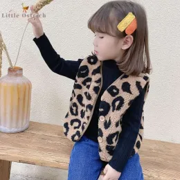 Rockar nyfödda flickor fleece leopard tryck Vest Spädbarn Toddler ärmlös varm kappa Spring Autumn Winter Outwear Babykläder 12M7T
