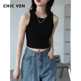 Chic Ven Women Tanki Solidne Podstawowe Slim Casual Short Krótkie Camis Elastyczne rękawy żeńskie pstrzamy