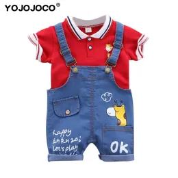 Defina roupas de bebê para meninos de verão crianças desenho animado de terno fofo meninos e garotas shortsleeeved tshirt + jeans de jeans.