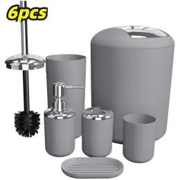 Sets 6Pcs Bathroom Accessories Set Bath Ensemble Soap Dish Trash Can Toilet Brush Tumbler Cup Necessities Kit Bathroom Accessories