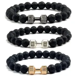 Socchi naturali neri neri vulcanici Lava pietra di pietra manubine bracciale nere perle opache braccialette per donne uomini fitness bilanciere gioielleria pulseras