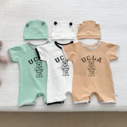 One-Pieces 02Y 2022 Baby Boys Casual Short Sleeve Tshirt Infant Girls Fashion Cartoon Bear Print Pattern Jumpsuit Romper Newborn Clothes