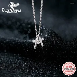 PENDANts Trustdavis Real 925 Sterling Silver Fashion Cross Cz CZ Collana di clavicola corta per donne Feeding Gioielli Fine DA246