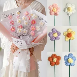 Decorative Flowers 1PC Hand Knitted Puffs Crochet Woven Flower Bouquet Wedding Party Home Decoration Mother's Day Gifts Artificial