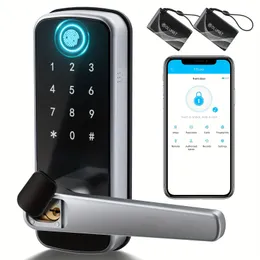 Keyless Fingerprint Door Lock with Keypad and Handle - Secure and Convenient Access for Home, Rental, Office, and Hotel (Silvery)