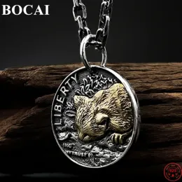 Pendants BOCAI S925 Sterling Silver Pendants for Women Men Round Coins Hip Hop Relief Cat Argentum Amulet Punk Jewelry Free Shipping